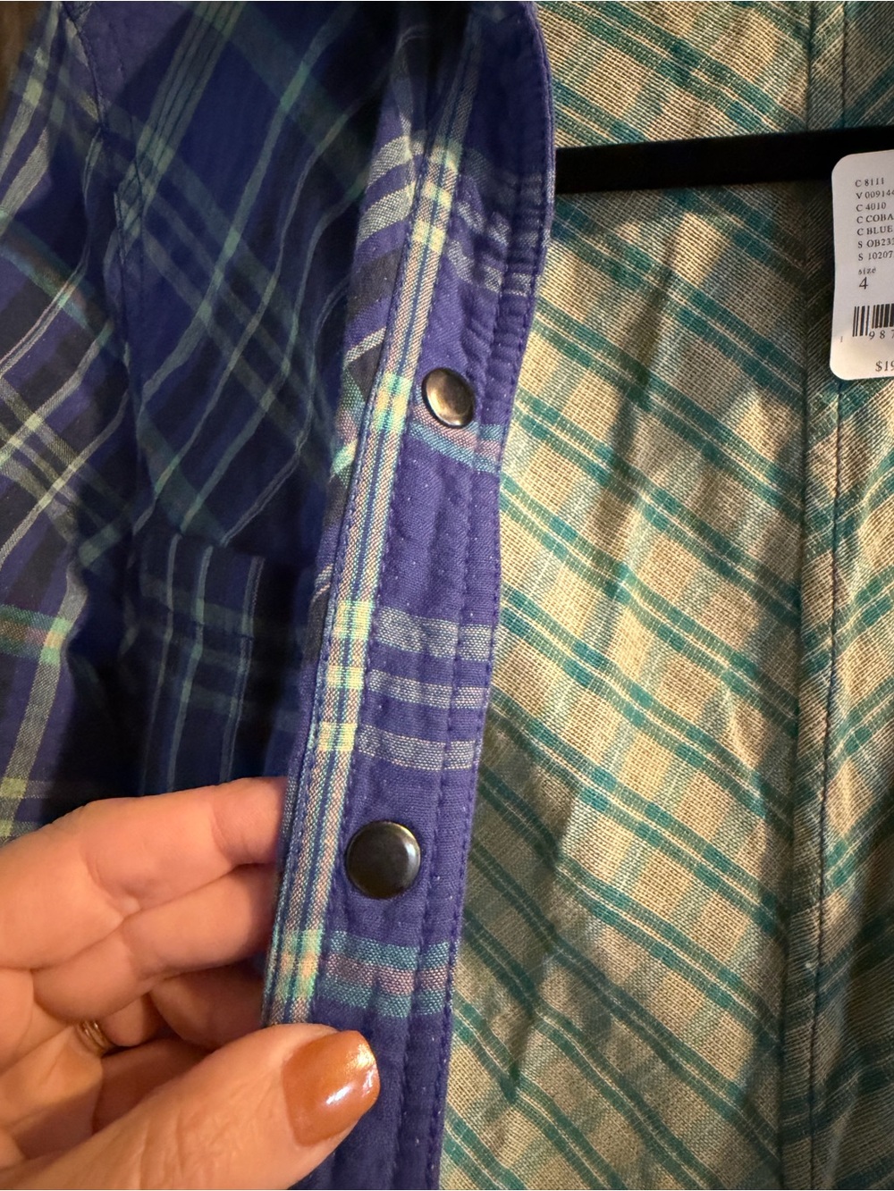 Free People Ruth Plaid Shirt Dress NWT Purple Blue Snap Front Size Small - Picture 4 of 8